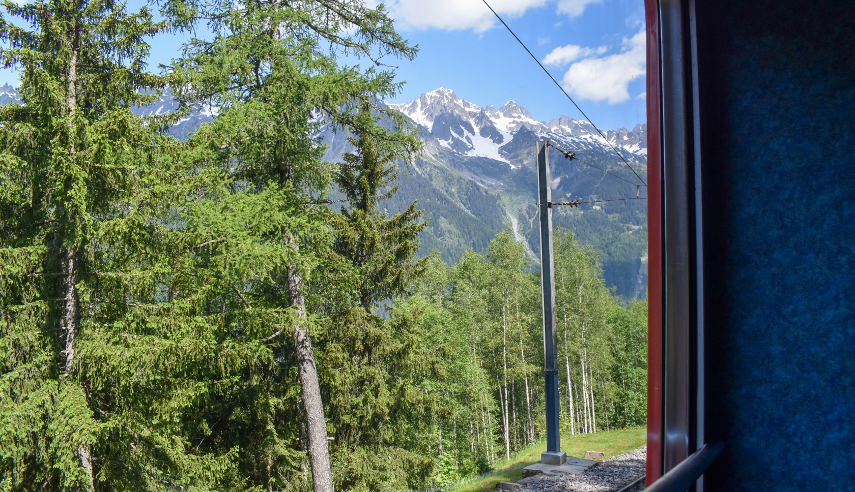 Uitzicht op berglandschap vanuit de trein.