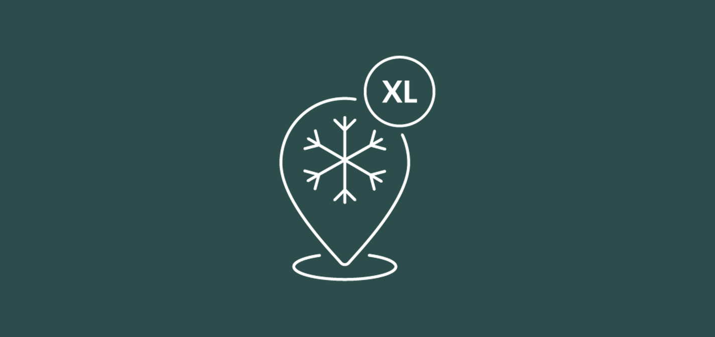 icoon van een locatiepin met sneeuwvlok en XL