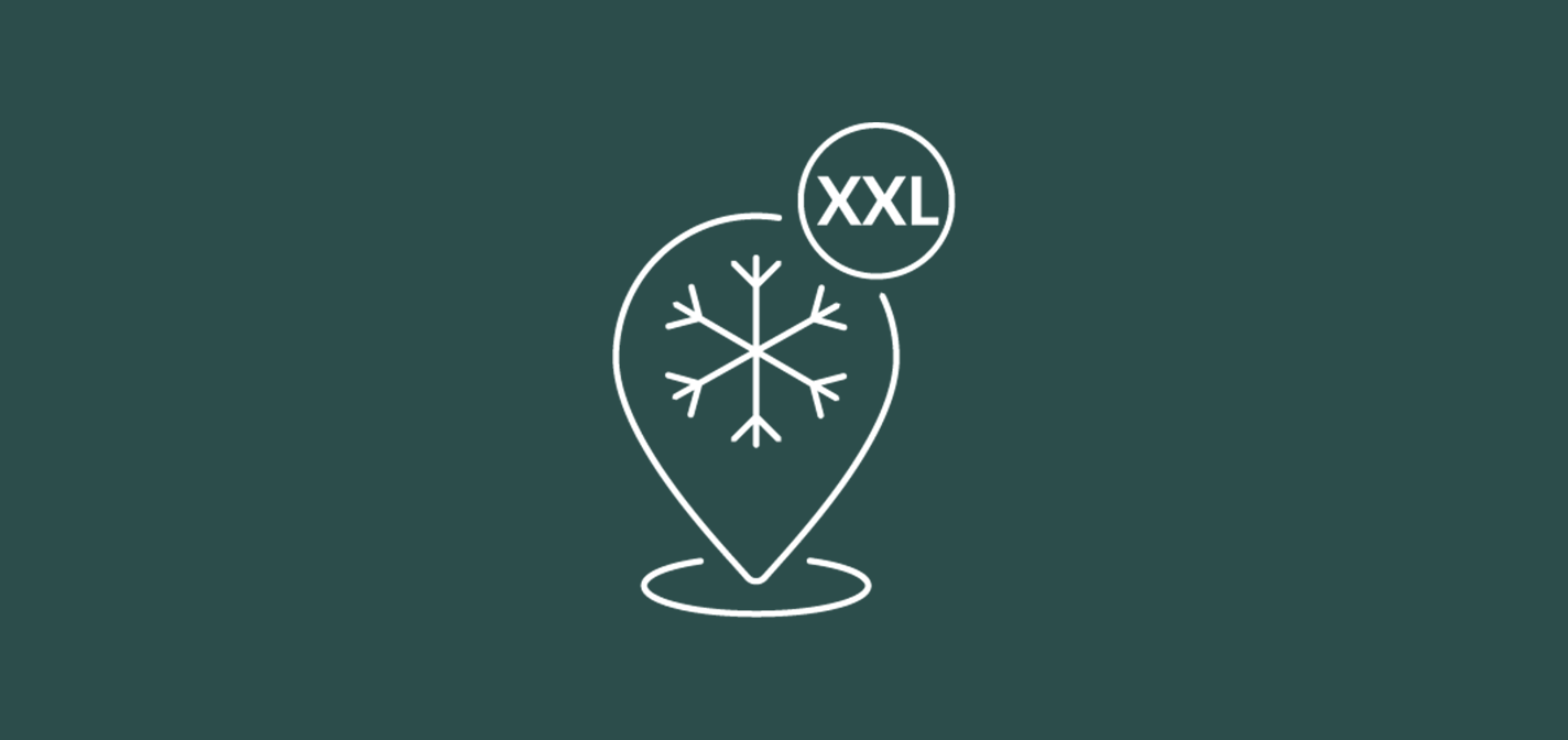 icoon van een locatiepin met sneeuwvlok en XXL
